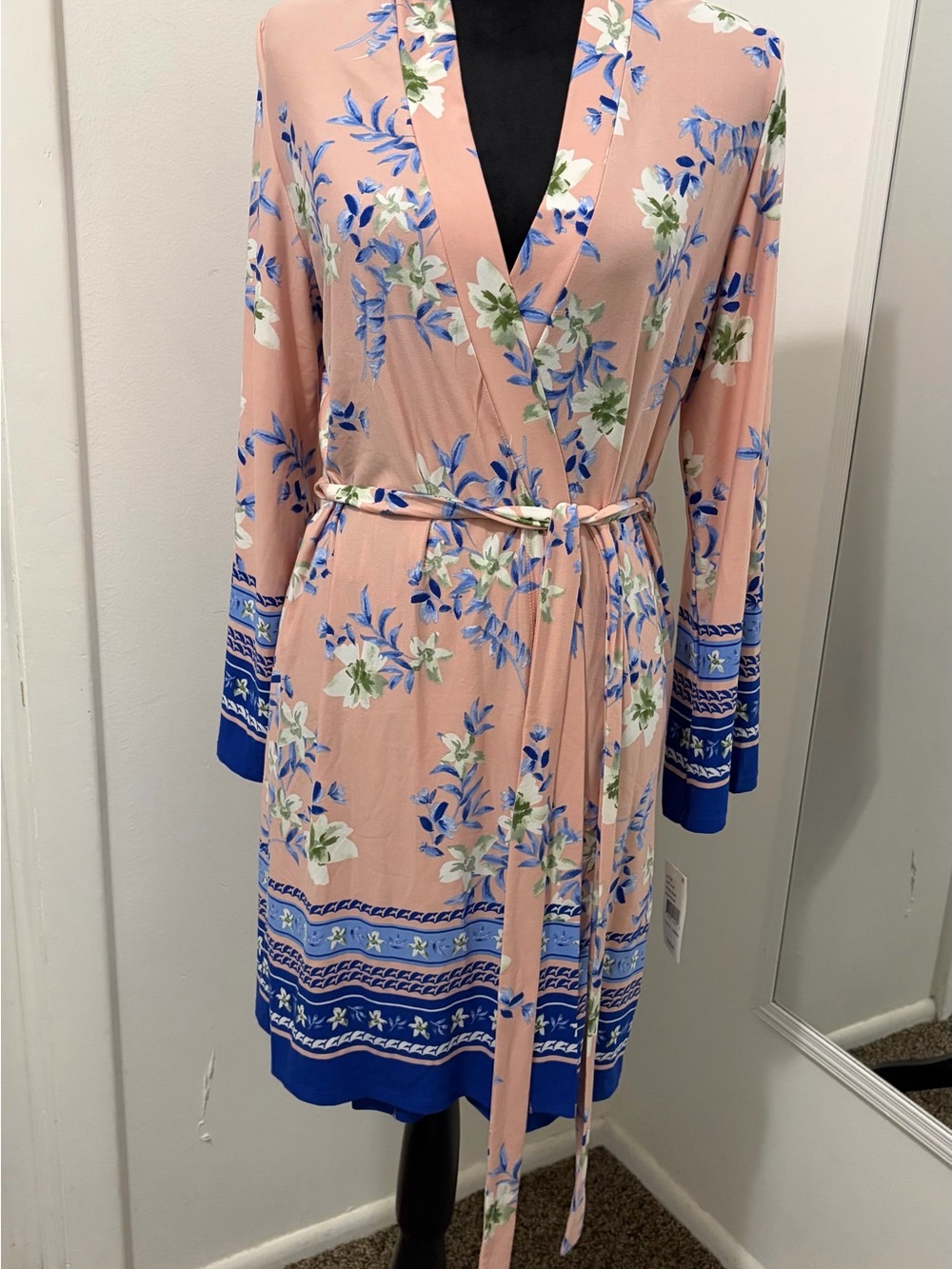 Linea Donatella Pink Floral Kimono with Blue and Green Print